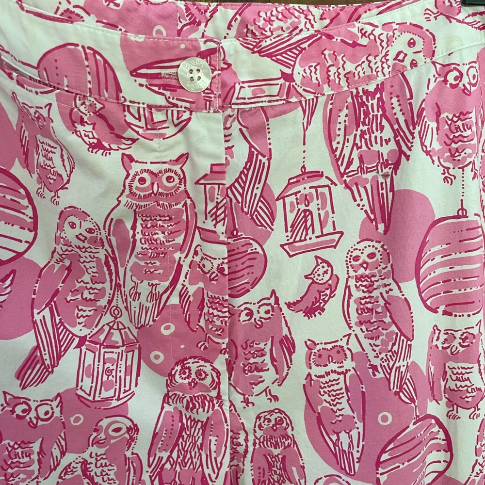 Lilly Pulitzer Pink and White Capri Owl Pants - Picture 3 of 6